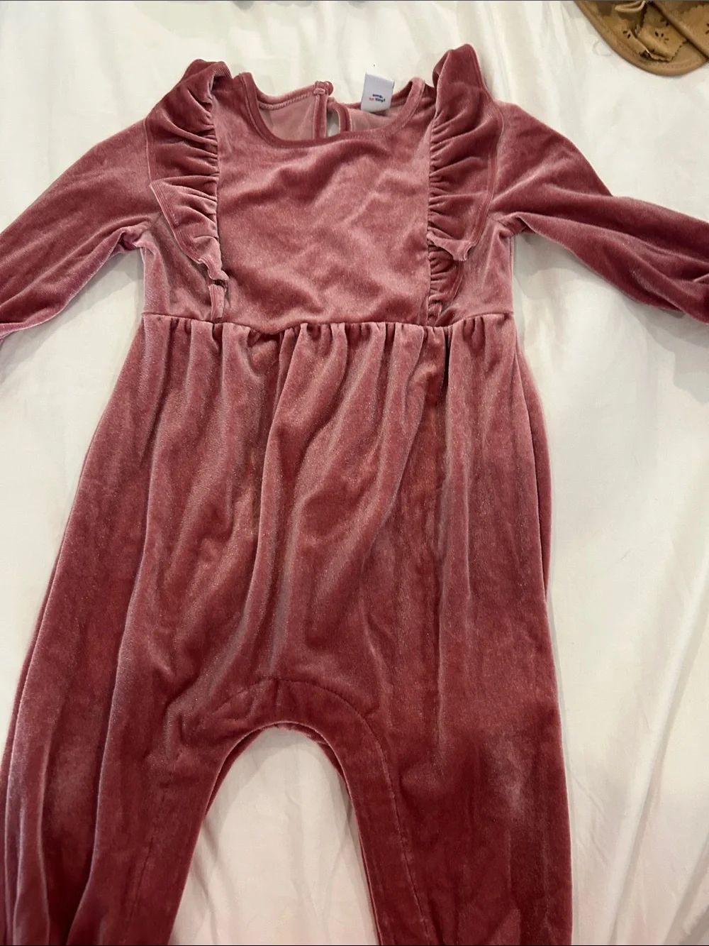 Old Navy Rose Velvet Ruffle One-Piece Footie